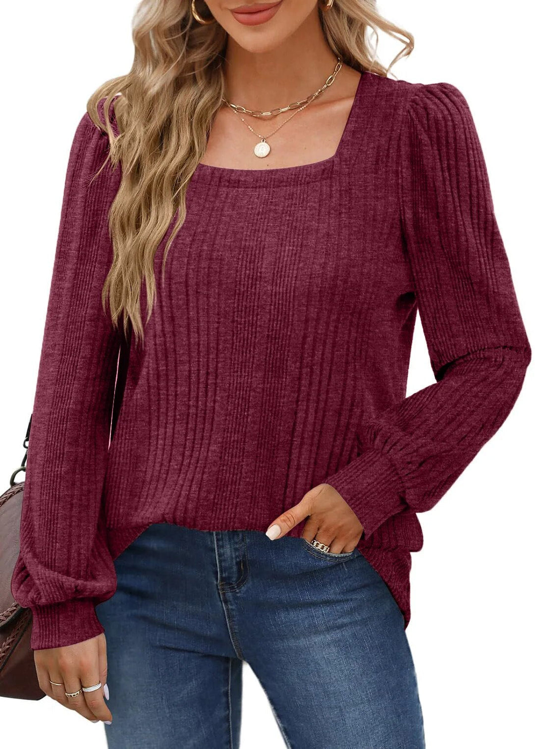 Scarlett - Ribbed Square Neck Top — Red