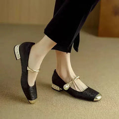 Frieda - Velvet Pearl Strap Flats