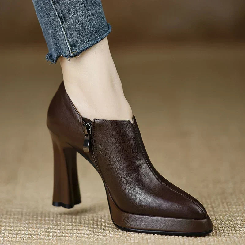 Lina - Zip Front Block Heels