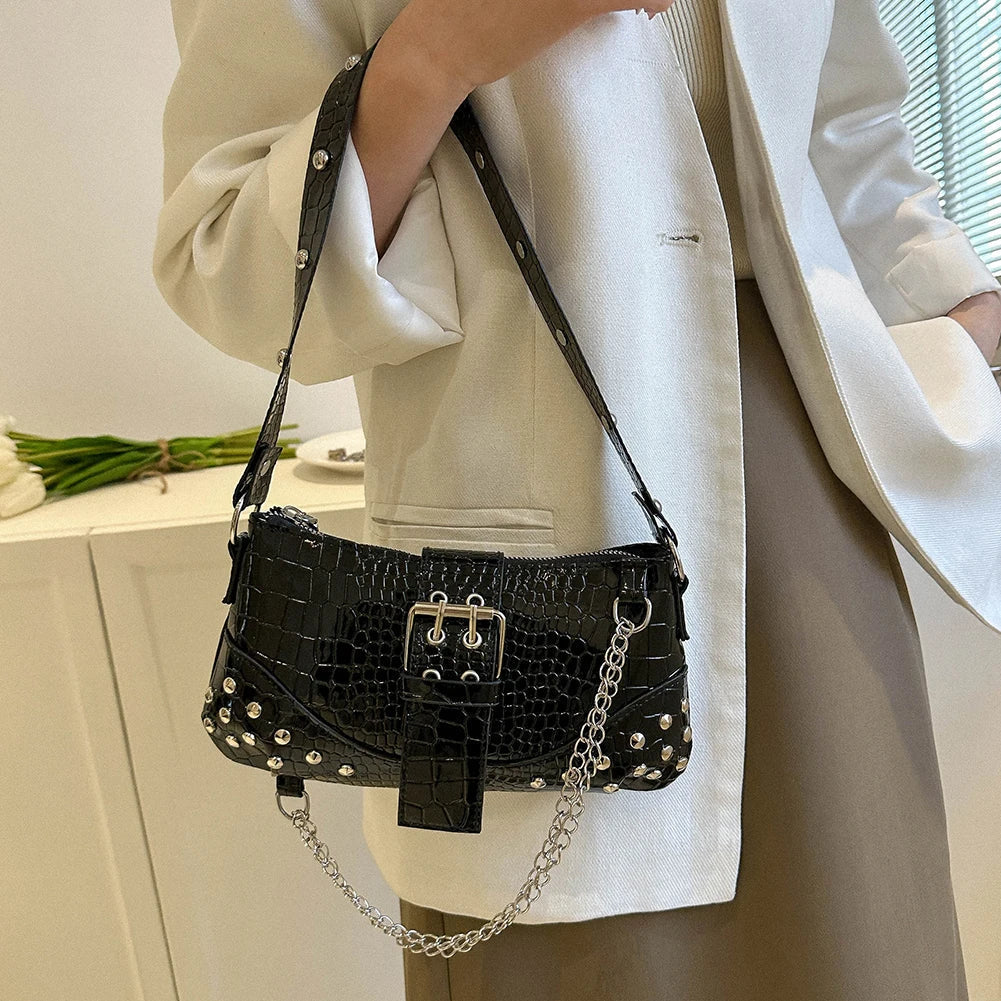 Willow - Studded Croc Shoulder Bag