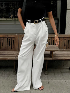 Olivia - White Wide Leg Trousers — White