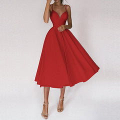 Constance - Satin Midi with Full Skirt — Red