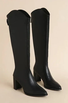 Bianca - Pointed Knee High Boots — Black