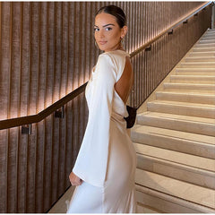Rochelle - Satin Midi with Bow Neck