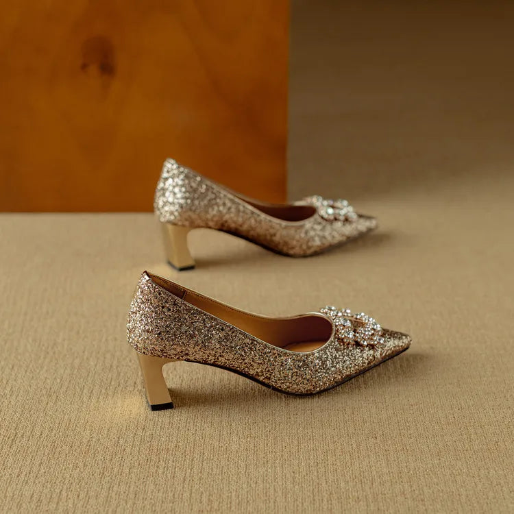 Theresa - Glitter Crystal Bow Pumps