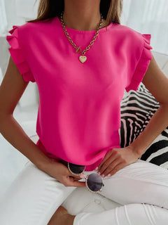 Violet - Frill Sleeve Summer Top — Pink Red