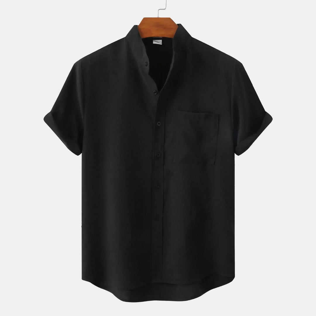 Evangeline - Linen Short Sleeve Shirt — Black