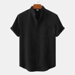 Evangeline - Linen Short Sleeve Shirt — Black