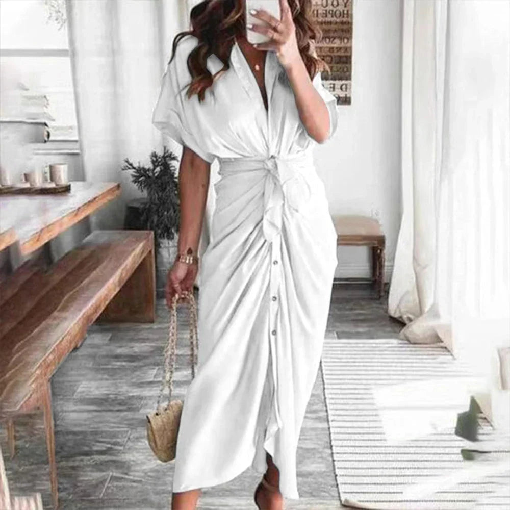 Seraphina - Shirt Dress with Tie Waist — White