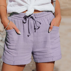 Bernadette - Linen Drawstring Shorts — Purple