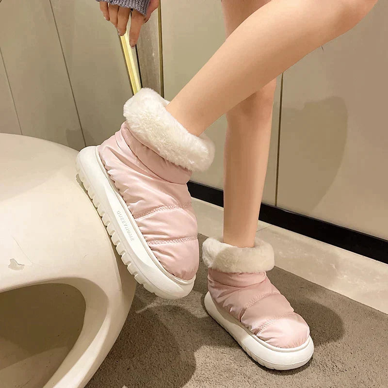 Sarah - Padded Boots with Fur Trim — Rosa