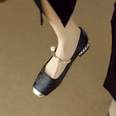 Frieda - Velvet Pearl Strap Flats