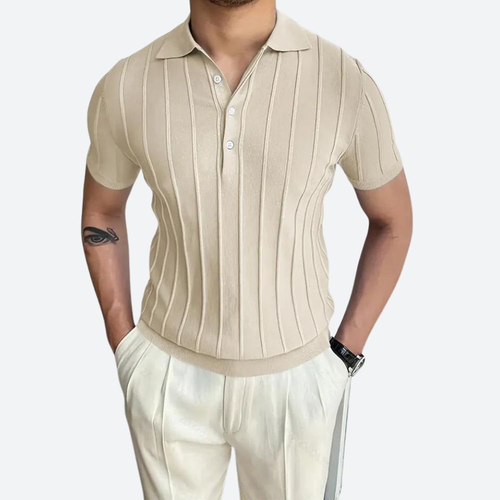 Alastair - Ribbed Knit Polo — Apricot
