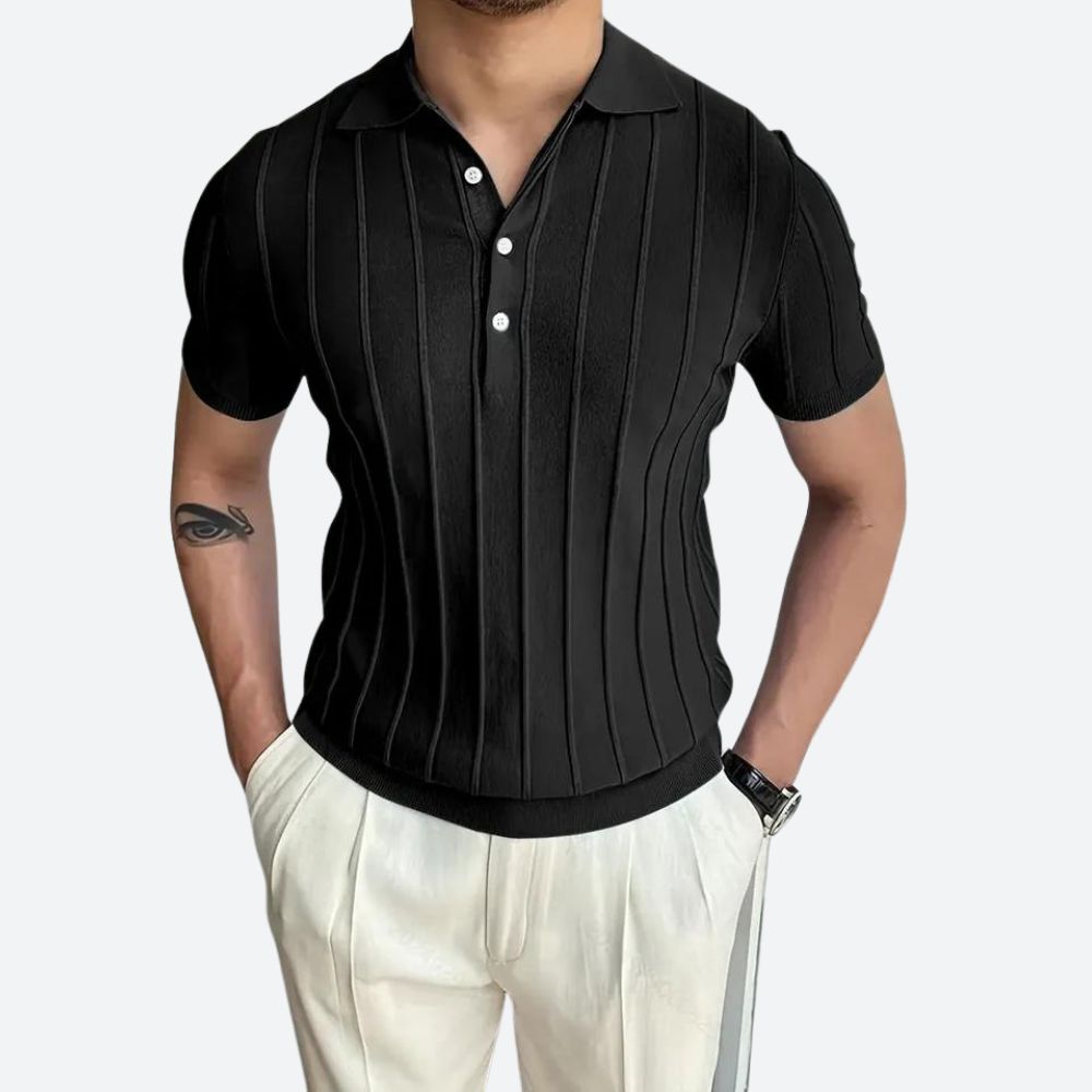 Alastair - Ribbed Knit Polo — Black