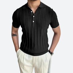 Alastair - Ribbed Knit Polo — Black