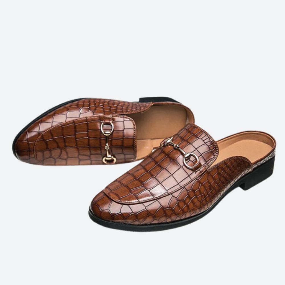 Lawrence - Croc Effect Loafer Mules — Brown