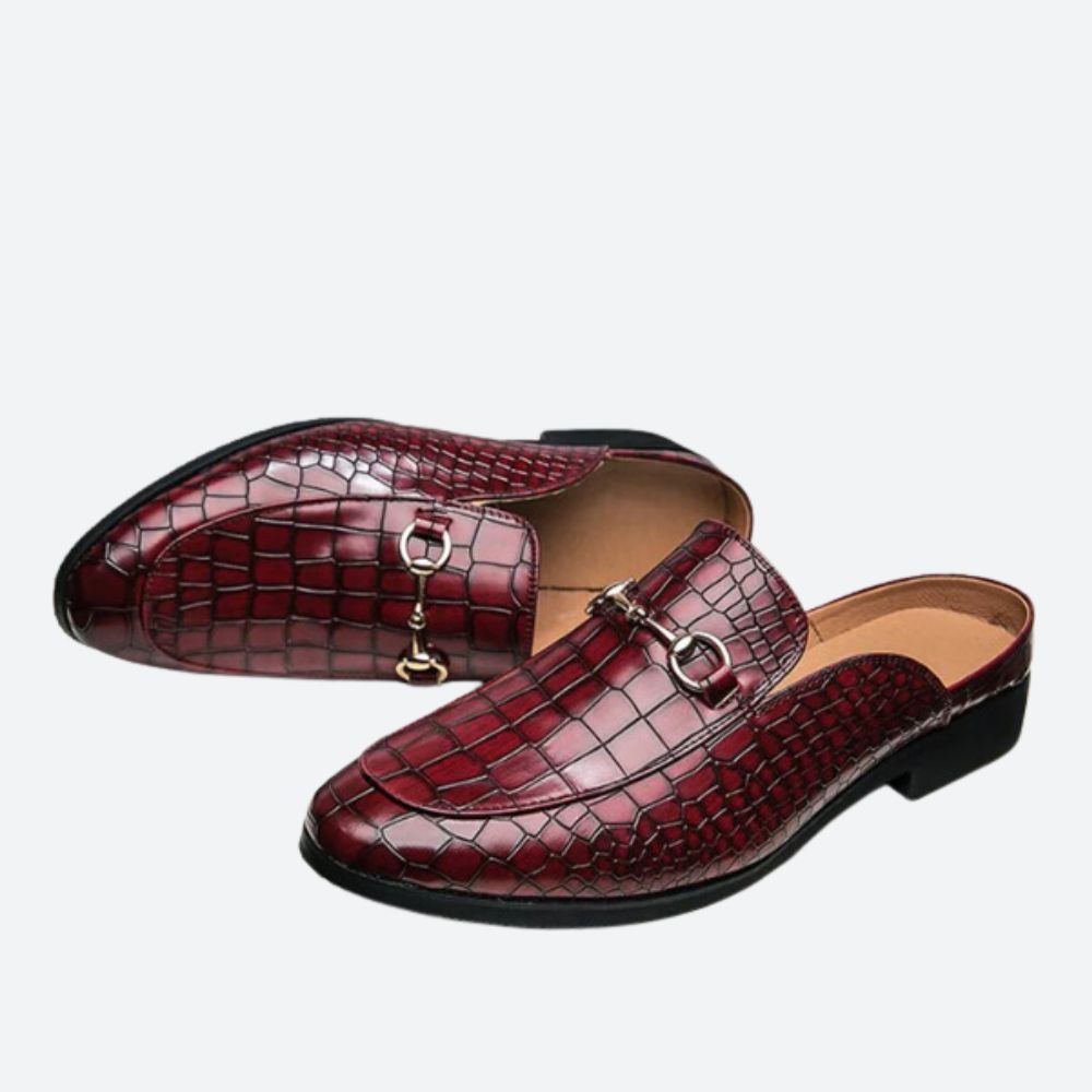 Lawrence - Croc Effect Loafer Mules — Red