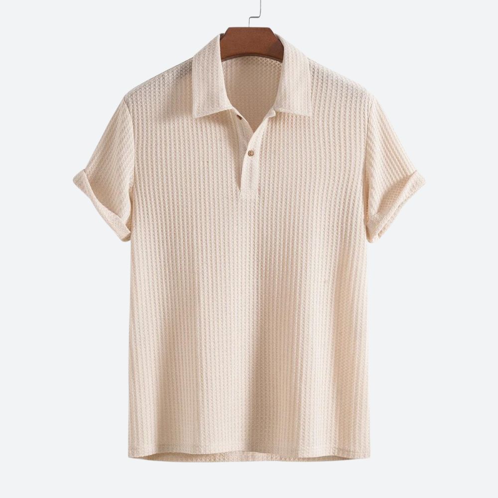 Shaun - Waffle Knit Polo Shirt — White