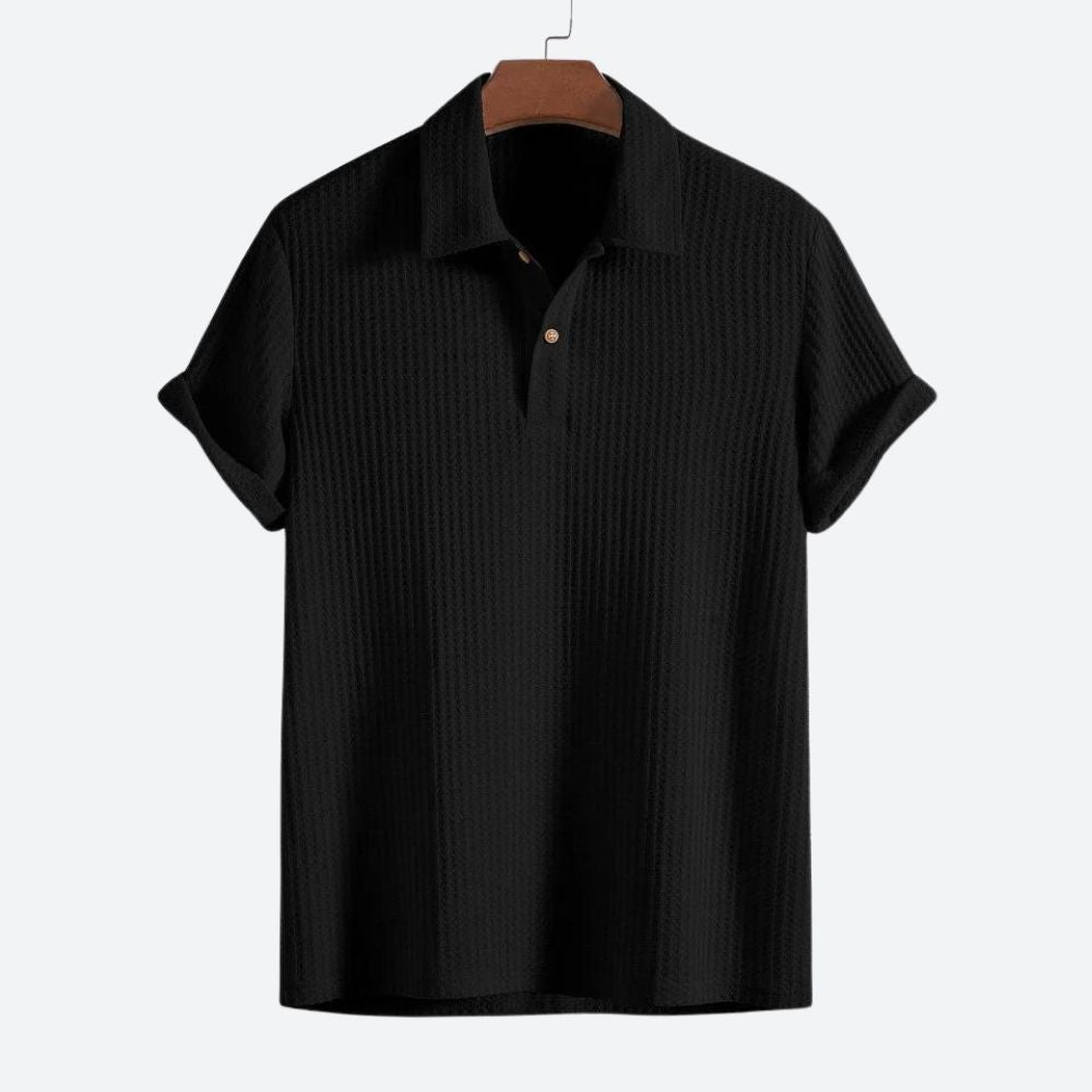Shaun - Waffle Knit Polo Shirt — Black