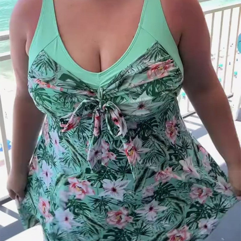 Anwen - Tropical Print Swim Dress — Green