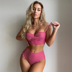 Isabella - Gingham High Waist Bikini — Fuchsia
