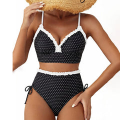 Therese - Striped Ruffle Bikini Set — Black