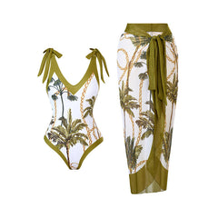 Rhiannon - Palm Print Beach Jumpsuit — Army Green