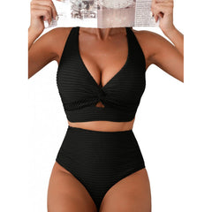 Valerie - Ribbed Twist Front Bikini — Black