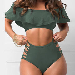Adrienne - Ruffle Off Shoulder Bikini — Grey-green