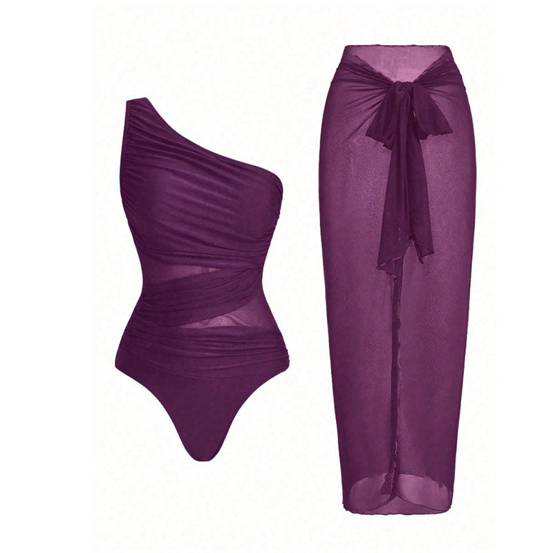 Virginia - One Shoulder Bikini with Sarong — Purple