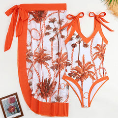 Rhiannon - Palm Print Beach Jumpsuit — Orange-red