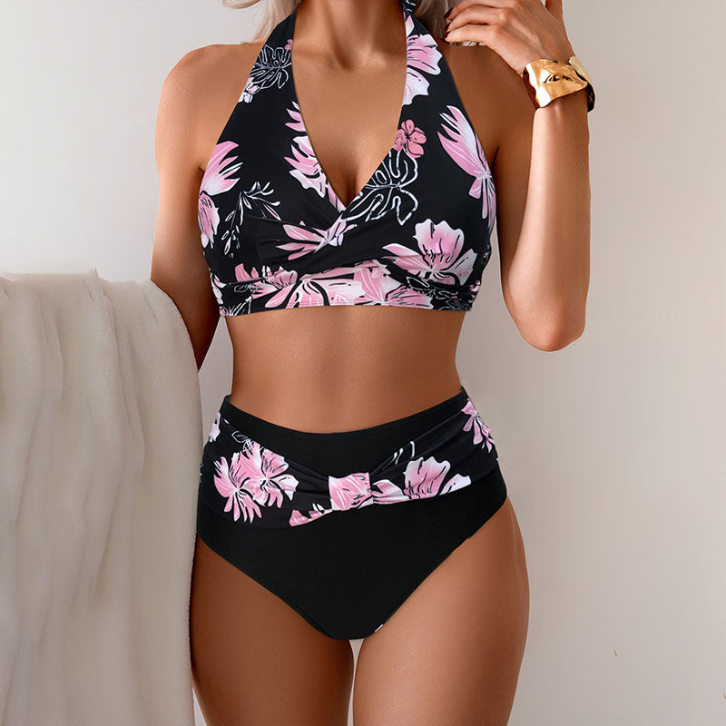 Angelina - Twist Top Polka Dot Bikini — Pink Flower