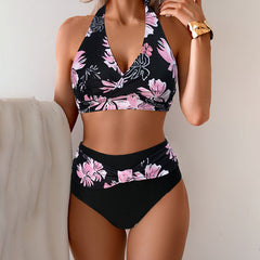 Angelina - Twist Top Polka Dot Bikini — Pink Flower