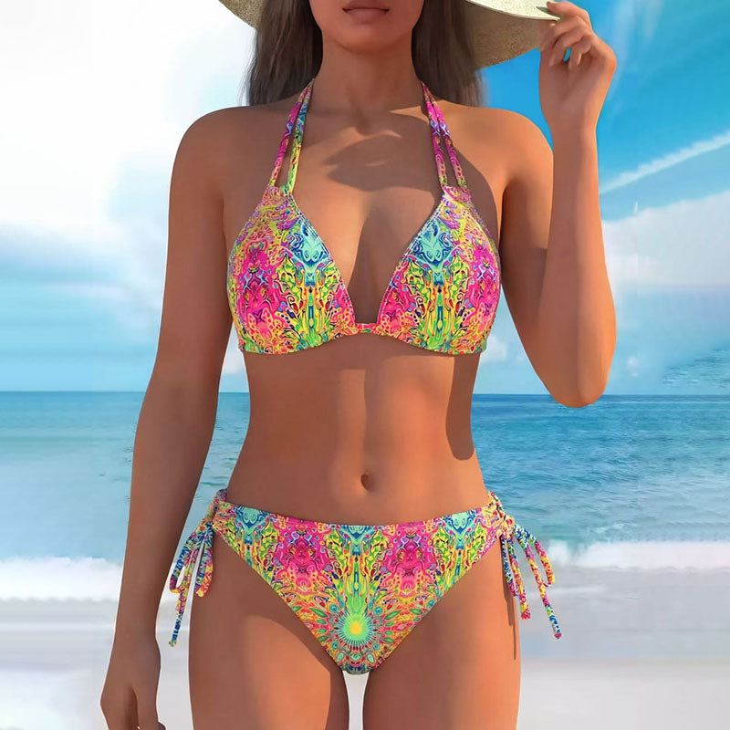 Susannah - Floral Print Halter Bikini — Colourful Print