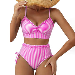 Therese - Striped Ruffle Bikini Set — Pink