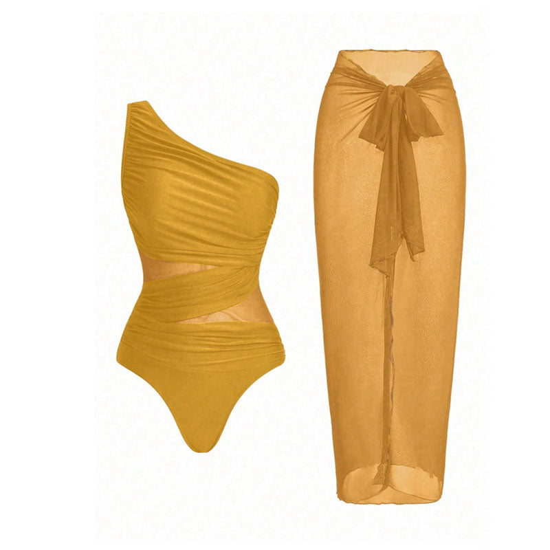 Virginia - One Shoulder Bikini with Sarong — Earthy Yellow