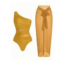 Virginia - One Shoulder Bikini with Sarong — Earthy Yellow