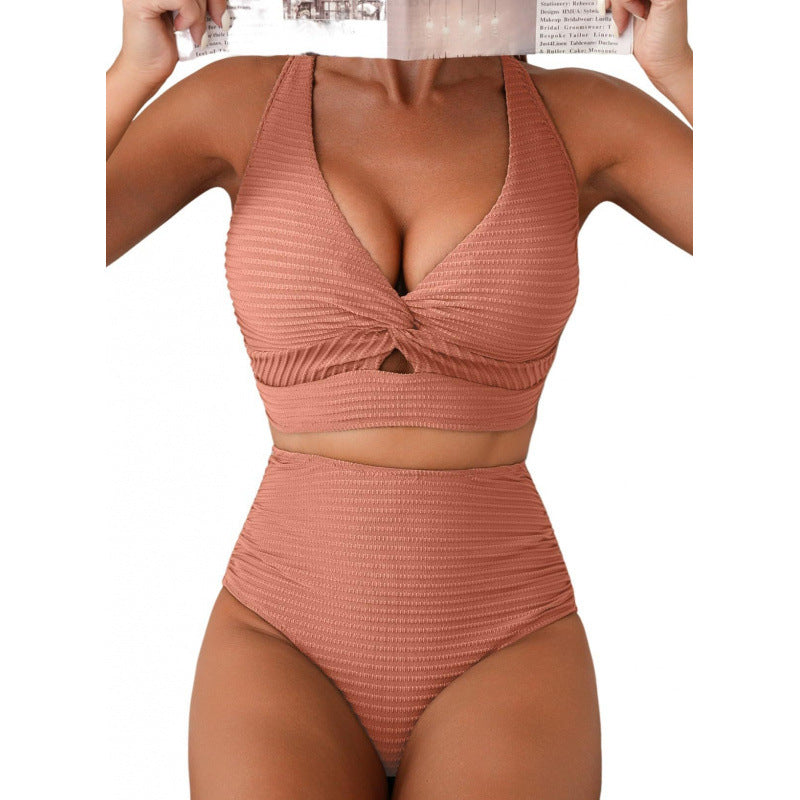 Valerie - Ribbed Twist Front Bikini — Peach