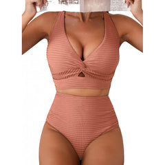 Valerie - Ribbed Twist Front Bikini — Peach
