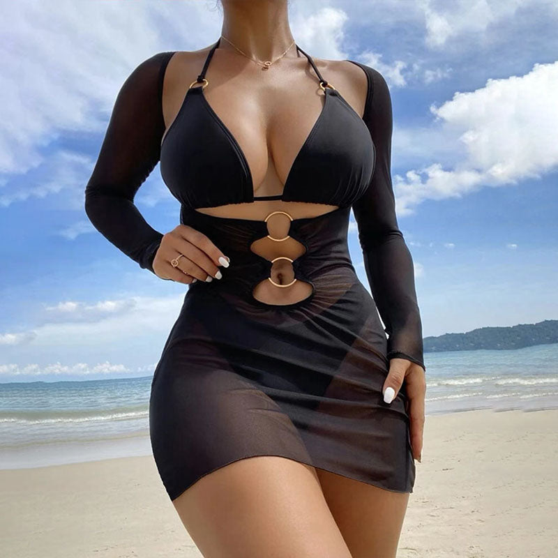 Caroline - Tie Dye Cutout Swim Dress — Black
