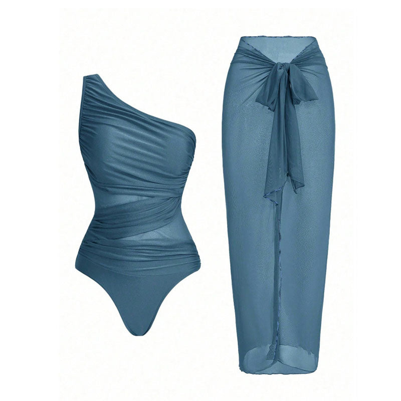 Virginia - One Shoulder Bikini with Sarong — Sea Blue