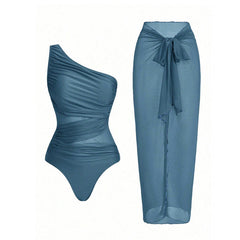 Virginia - One Shoulder Bikini with Sarong — Sea Blue