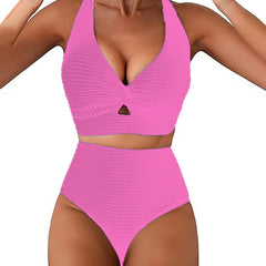 Valerie - Ribbed Twist Front Bikini — Bright Pink
