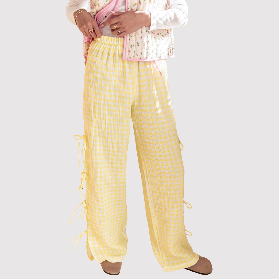 Abbie - Gingham Wide Leg Trousers — Yellow