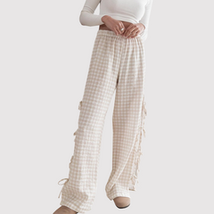 Abbie - Gingham Wide Leg Trousers — Khaki
