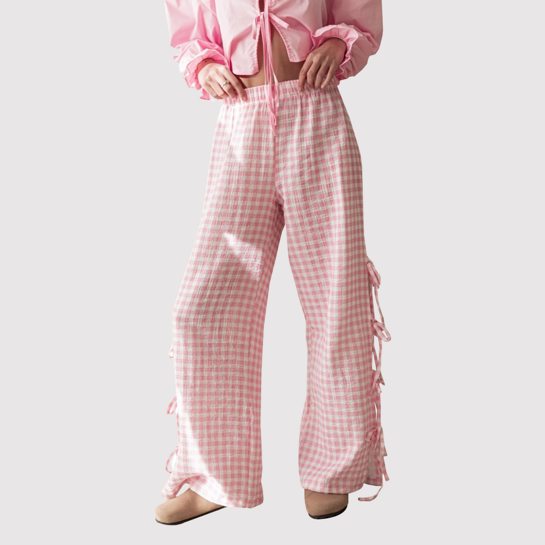 Abbie - Gingham Wide Leg Trousers — Pink