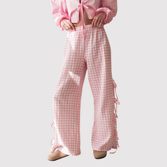 Abbie - Gingham Wide Leg Trousers — Pink
