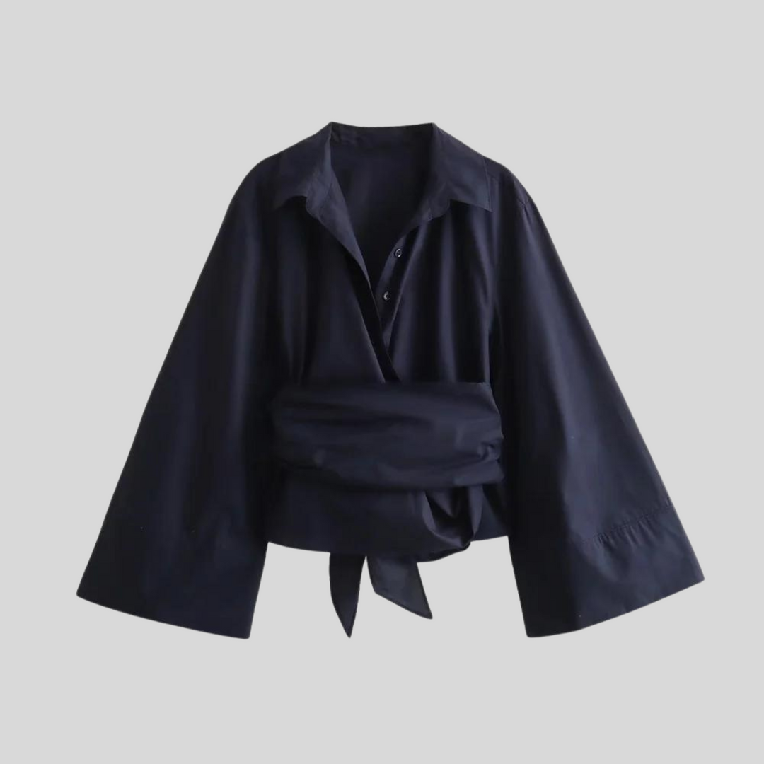 Madeleine - Wrap Blouse with Tie Waist — Blue