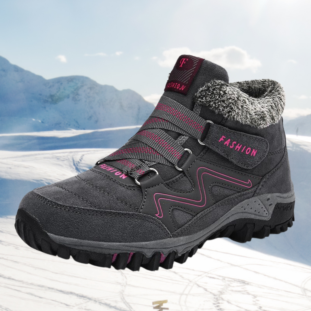 Abigail - Fur Lined Hiking Boots — Grey/pink