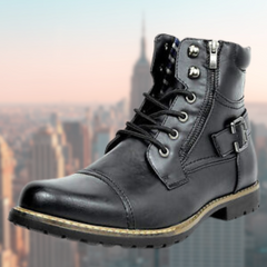 Adrienne - Studded Lace up Biker Boots — Black